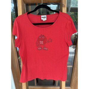 M&M’s Shirt Baby Tee Red Vintage Women’s XL Rhinestone Sparkle Y2K